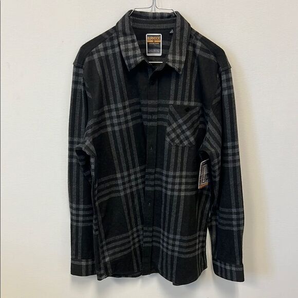 Burnside Men's Black Plaid Flannel Shirt Size L - Picture 1 of 5